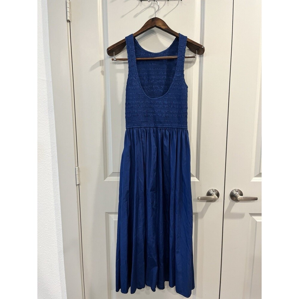 Madewell The Melody Scoopback Smocked Midi Dress, color navy blue size XS 0113